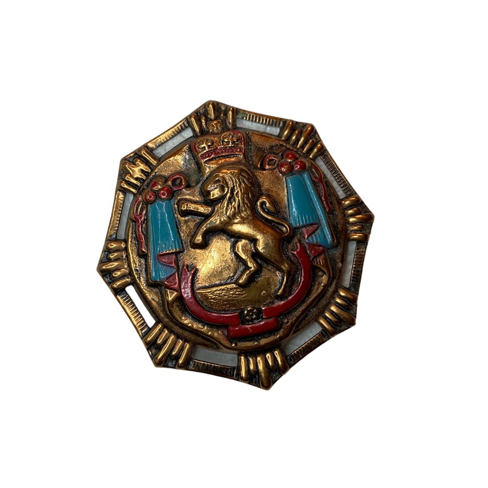 Vintage Copper Plated Rampart Imperial Lion Crown Brooch Pin